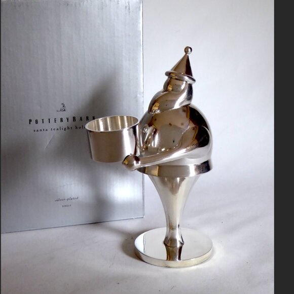 Pottery Barn Other - NEW VINTAGE 7.5” POTTERY BARN SILVER PLATE SANTA CLAUS TEA LIGHT CANDLE HOLDER